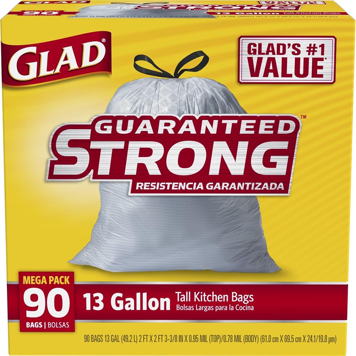 Glad Tall Kitchen Drawstring Trash Bags, 13 Gallon