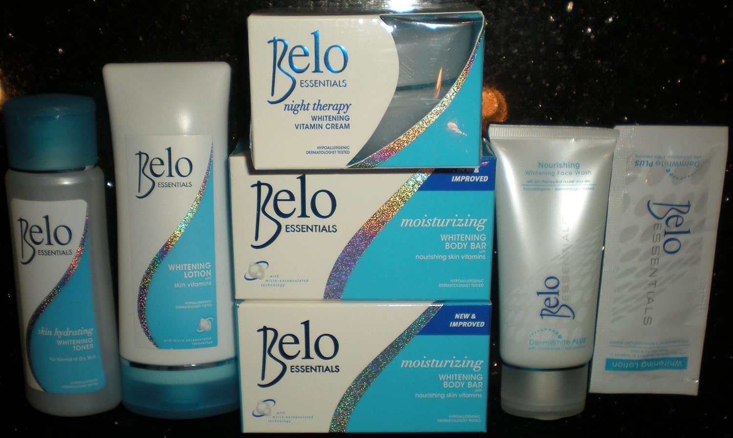 BELO BLUE ESSENTIALS FACE & SKIN WHITENING 7Pc SET Complete Proven