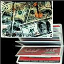 Lenticular ID Card Holder with vinyl insert of six frosted pockets, Item # IDH-952; Flips from an image of coins to an image of dollar bills when tilted