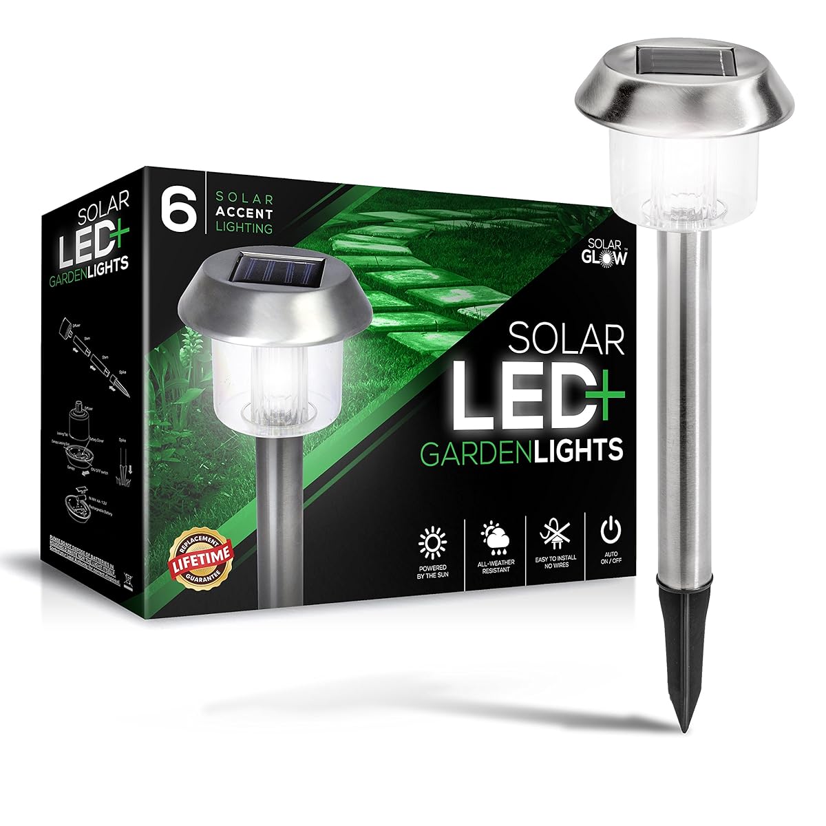 SolarGlow Stainless Steel LED Solar Garden Lights, 15 Lumens, Bright