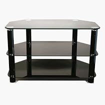 Kaspian 900 Black Glass TV Stand for TVs of up to 37" ( 42" LCD / Plasma TVs with overhang) with 3 toughend glass shelves