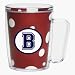 Red & White Polka Dot 18 oz Insulated Mug w/Monogram - (Navy Blue Emblem - Varsity Font) - Letter B