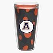Navy & Orange Polka Dot 16 oz Insulated Beverage Tumbler w/Monogram - (Navy & Orange Emblem - Varsity Font) - Letter A
