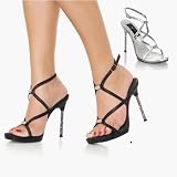 MONROE-32, 4 1/2 Stiletto Heel 1/4 Platform Criss-Cross Sandal with Rhinestones in Black or Silver by Pleaser