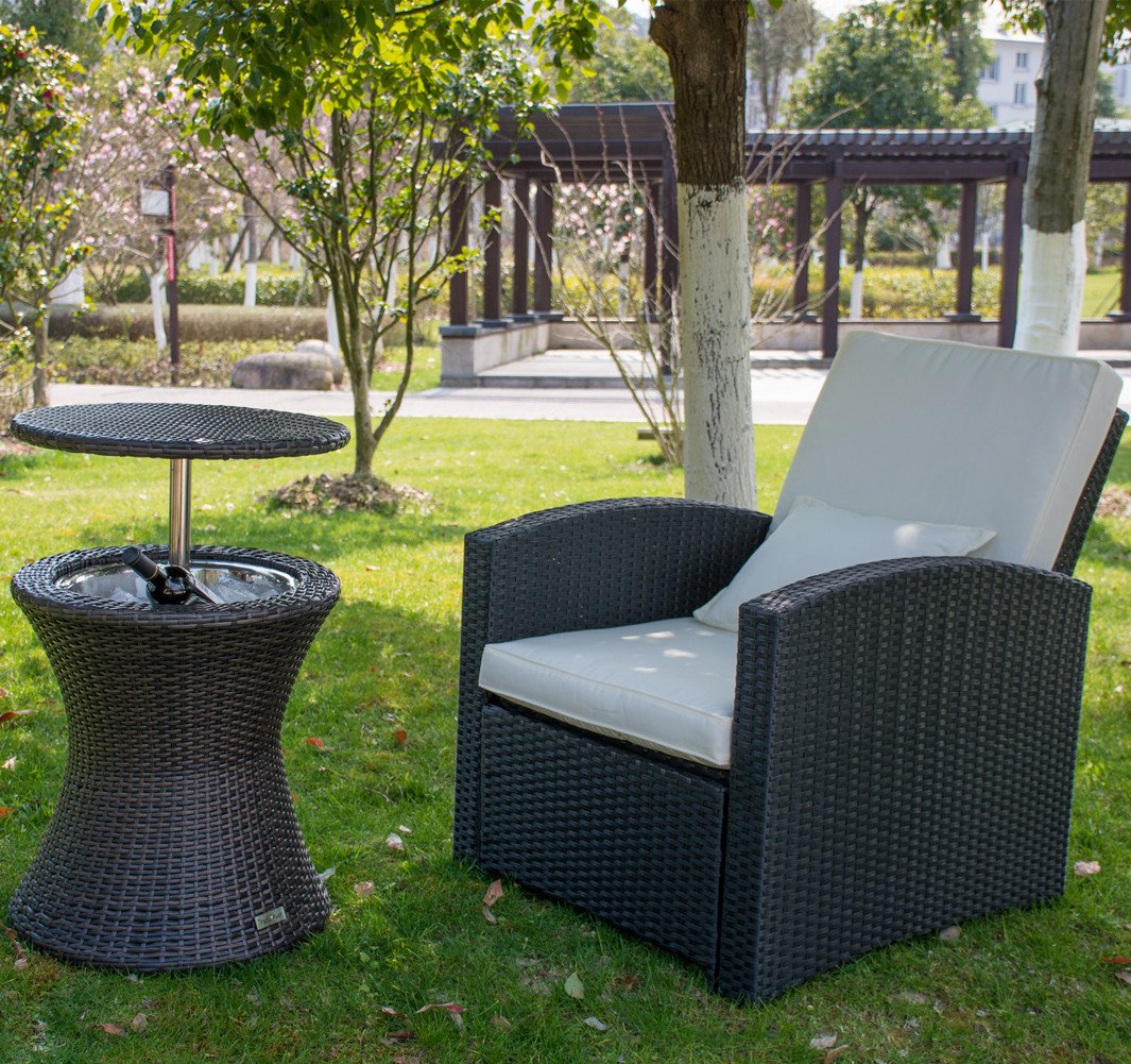 PatioPost Cool Table PE Wicker Style Outdoor Patio Pool Cooler Bar, Brown