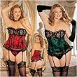 Velvet Flocked Satin And Eyelash Lace Strapless Corset in Plus Sizes 38 40 42 44 Jade Red