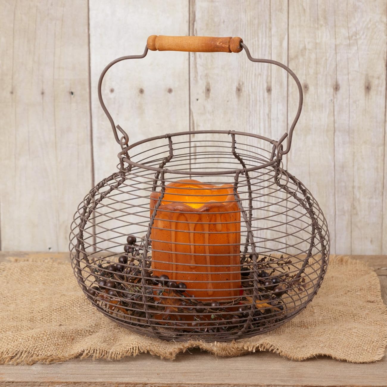 Your Hearts Delight Round Wooden Handle Wire Basket, 10Inch