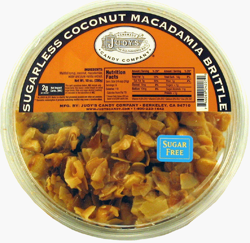 Judy's Candy Co. No Sugar Added Coconut Macadamia Brittle 10 oz. Tub by Judy's Candy Co.