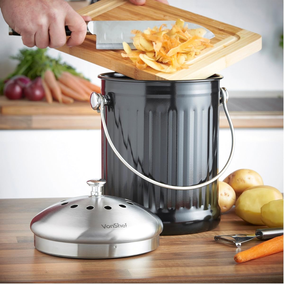 VonShef 1.2 Gallon Stainless Steel Countertop Kitchen Compost Bin