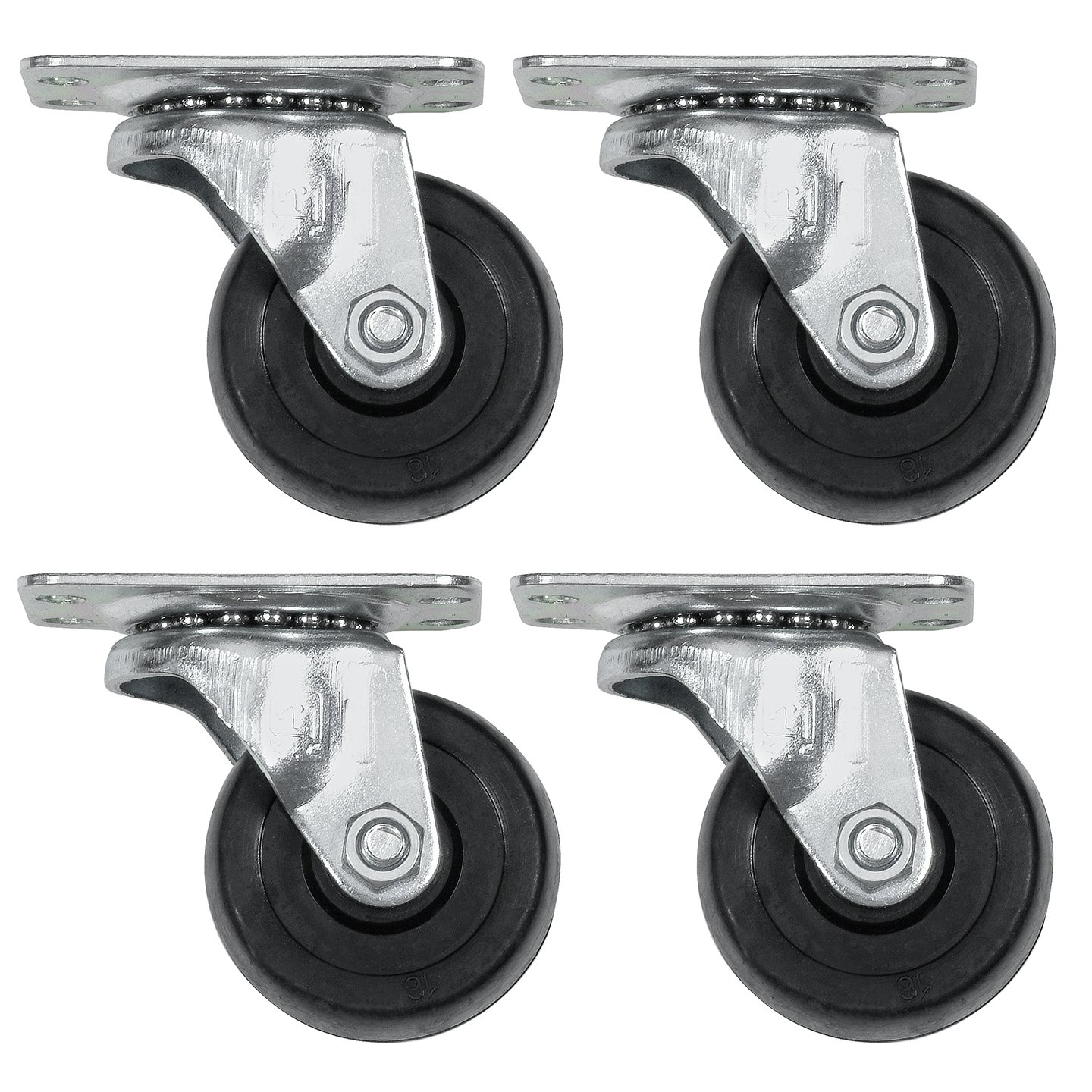 Swivel Casters Wheels Top Plate Set of 4 Rubber Heavy Duty Roller Table