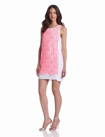 McGinn Women's Aspen Overlay Shift Dress, Fusion Coral, X-Small McGinn Women's Aspen Overlay Shift Dress, Fusion Coral, X-Small