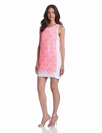 McGinn Women's Aspen Overlay Shift Dress, Fusion Coral, X-Small