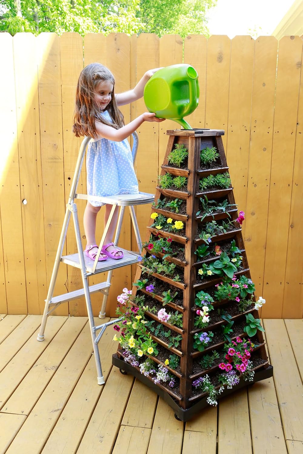Vertical Garden Planter Wooden Tower Large Stand Wheels