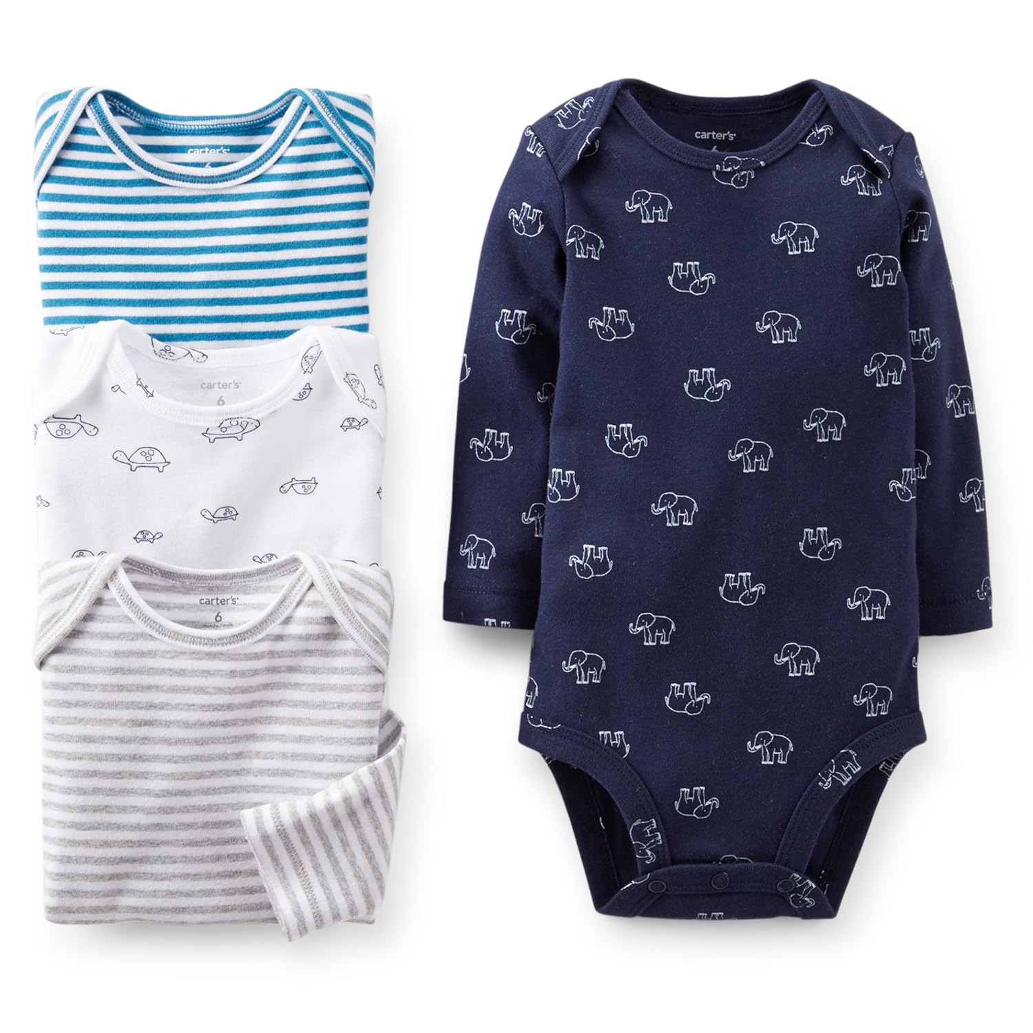 Carter's Baby Boys 4pack Longsleeve Bodysuits Blue Elephant