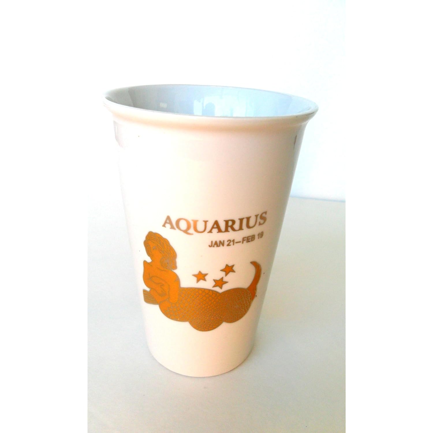 Birthday Gift of Zodiac Sign Aquarius Embossed in Gold Travel Coffee Tea Mug Ceramic 15oz