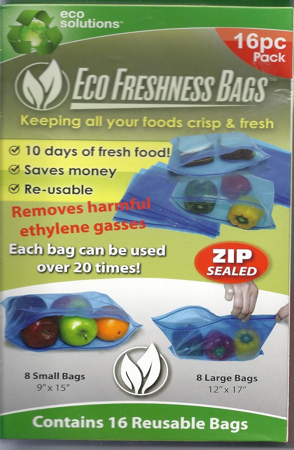 2x16 pic Bags Eco Freshness Reusable Fresh Food Storage Bags Zipper