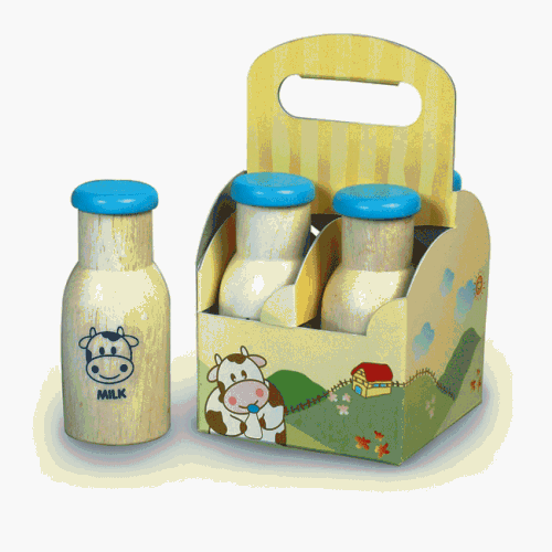 Childrens Toyshop  Toys : Wooden Milk Bottles-crate of 4 - Santoys