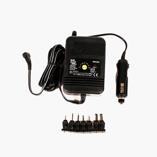 Hibaba 12V (Cigarette Lighter) Universal Power Adaptor 1.5, 3, 4.5, 6, 7.5, 9 or 12V (with 24V supply): 2000mA