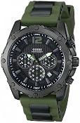 GUESS Men's U0167G4 Sporty Chronograph Watch on a Comfortable Green Silicone Strap with Date Function:Amazon:Watches