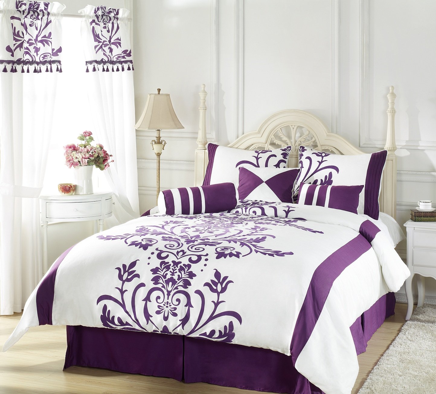 ... with Purple Floral Flocking Duvet Cover Set for Queen Size Bedding