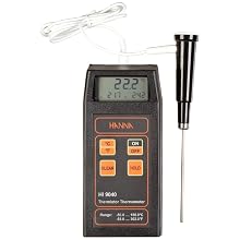 Hanna Instruments HI 9040 Microprocessor-Based Thermistor Thermometer, with Stainless Steel Probe, -50.0 to 150 degrees C;-58.0 to 302 degrees F, + or - 0.4 degrees C or 0.8 degrees F