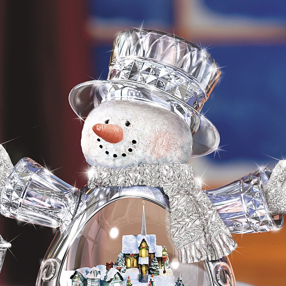 Crystal Snowman Figurine Featuring LightUp Village And Animated