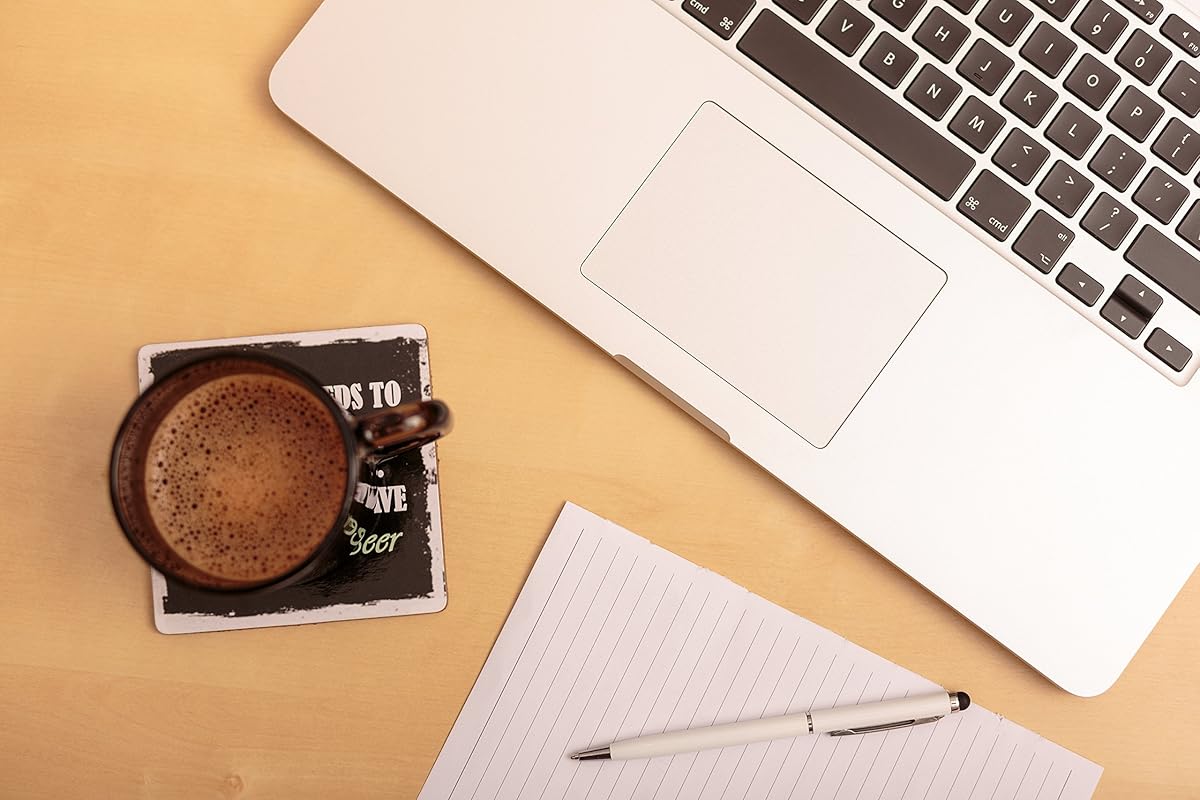 Set of 8 Premium Funny Coasters for Drinks- Large Size 4 inches Square - PLUS 2 Stainless Steel Ball Design Wine Bottle Stoppers - Bar Tools Collection by Prego Unlimited