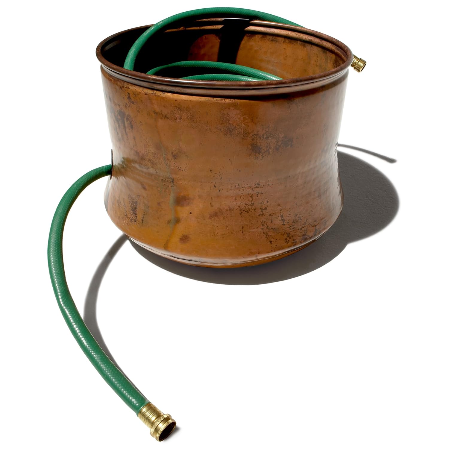 NEW Elegant Artisan Iron Garden Hose Reel Bucket Pot w/ Brushed Copper