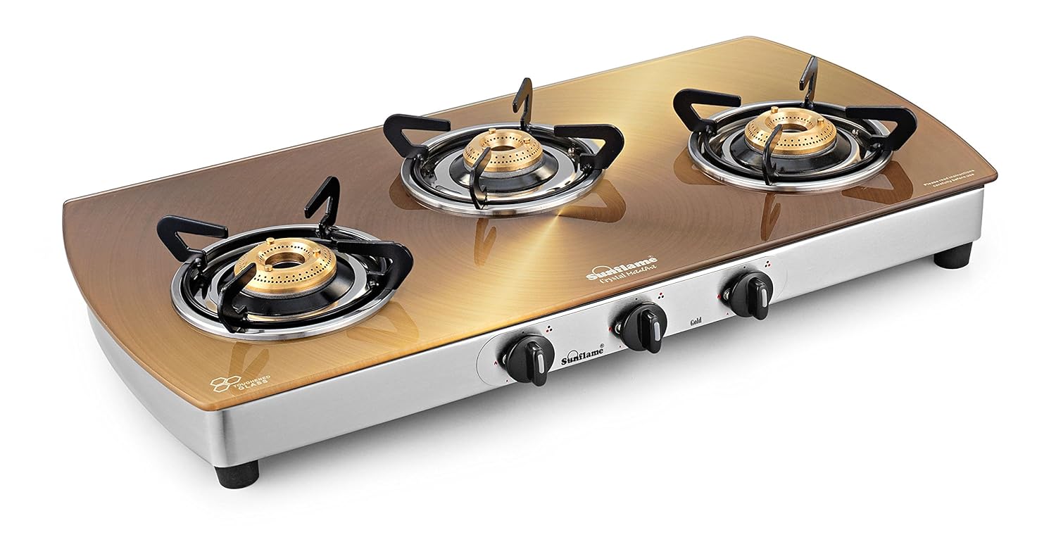 Sunflame Crystal Stainless Steel 3 Burner Gas Stove, Gold Hot Deals Online Forum at DesiDime