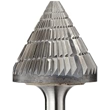 PFERD 60 Degree Cone Carbide Bur, Uncoated (Bright) Finish, Double Cut, Point End, 1/8" Shank, 1/8" Head Diameter, 3/32" Head Length (SJ-42)