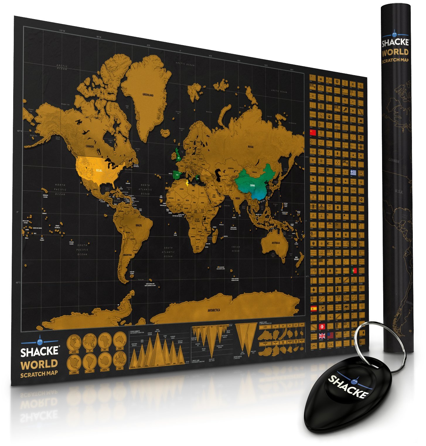 Large World Scratch Map Poster with Country Flag Scratch Off NEW Free