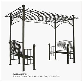 DC America PGAR808-MBR Toscana Double Bench Arbor with Pergola Style Top, Bronze by 