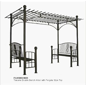 DC America PGAR808-MBR Toscana Double Bench Arbor with Pergola Style Top, Bronze by 