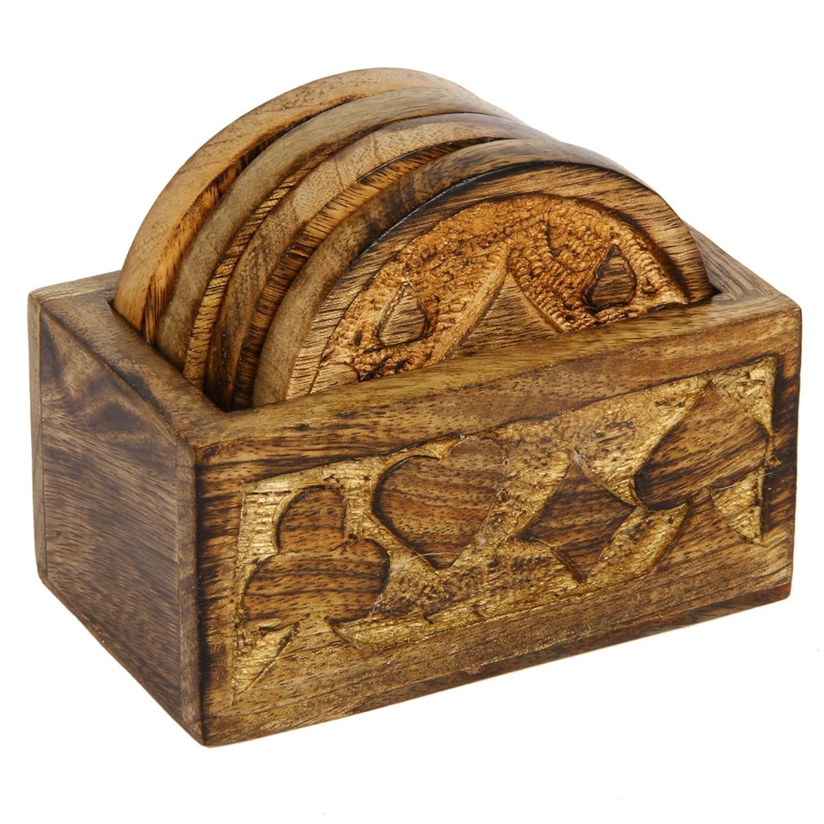 Icrafts Wooden Coasters Set of 4 Drink Coaster for Tea Cups Coffee Mugs Wine (design6)