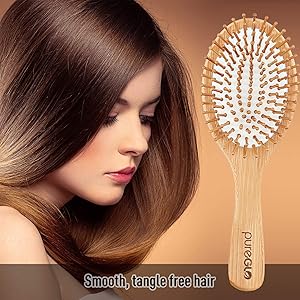Natural Wooden Hair Brush Pureglo Bamboo Bristle Detangling