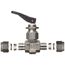 Parker VQ Series Stainless Steel 316 Toggle Valve, Inline, Toggle Handle, PTFE Stem, A-Lok Compression Fitting