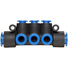 SMC KM11-08-12-6 PBT Push-To-Connect Tubing Manifold, 2 Inlets-12 mm, 6 Outlets-8 mm Tube OD
