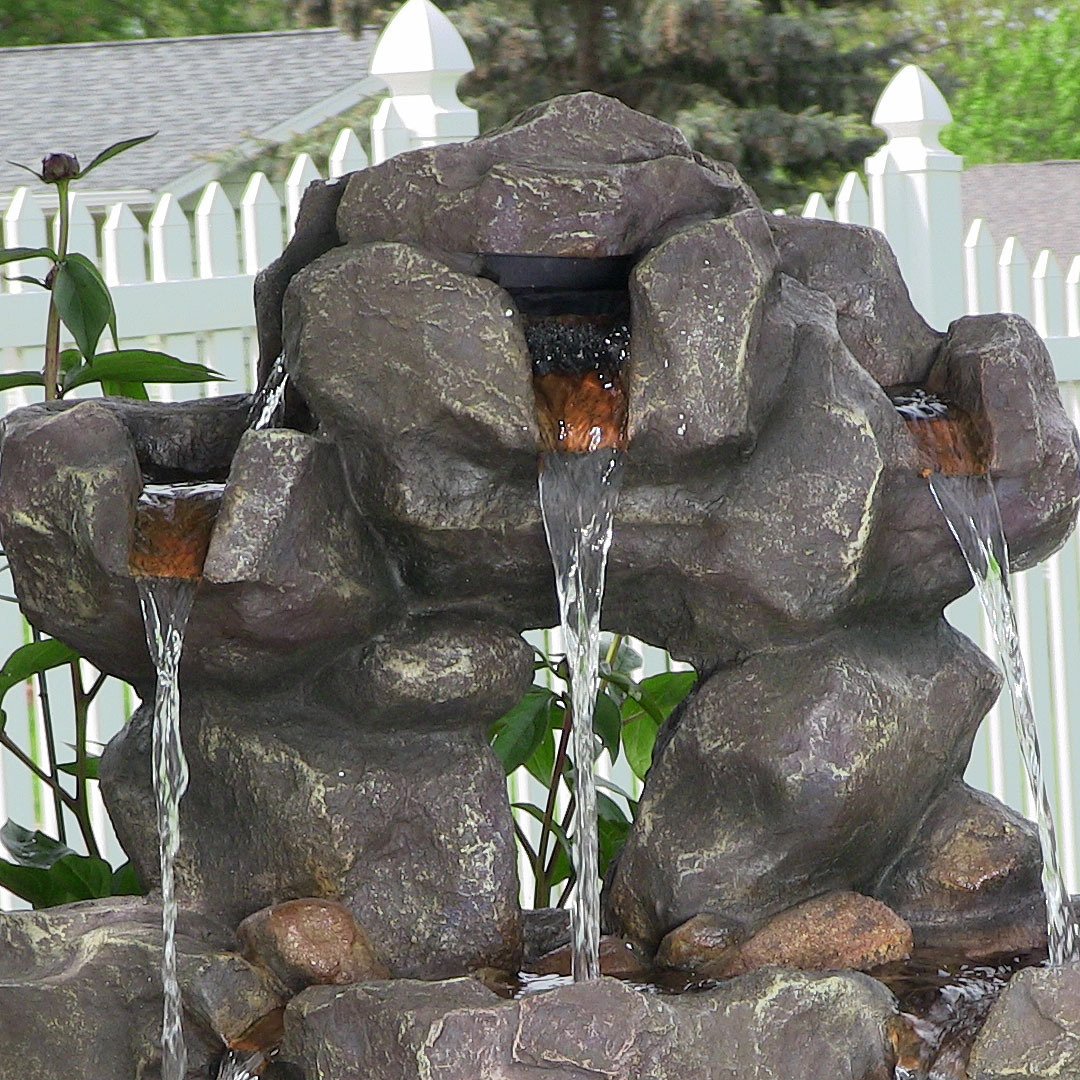 Sunnydaze Layered Rock Waterfall Outdoor Fountain with LED Lights, 32