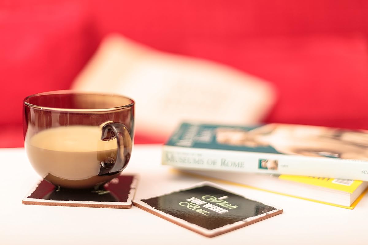 Set of 8 Premium Funny Coasters for Drinks- Large Size 4 inches Square - PLUS 2 Stainless Steel Ball Design Wine Bottle Stoppers - Bar Tools Collection by Prego Unlimited