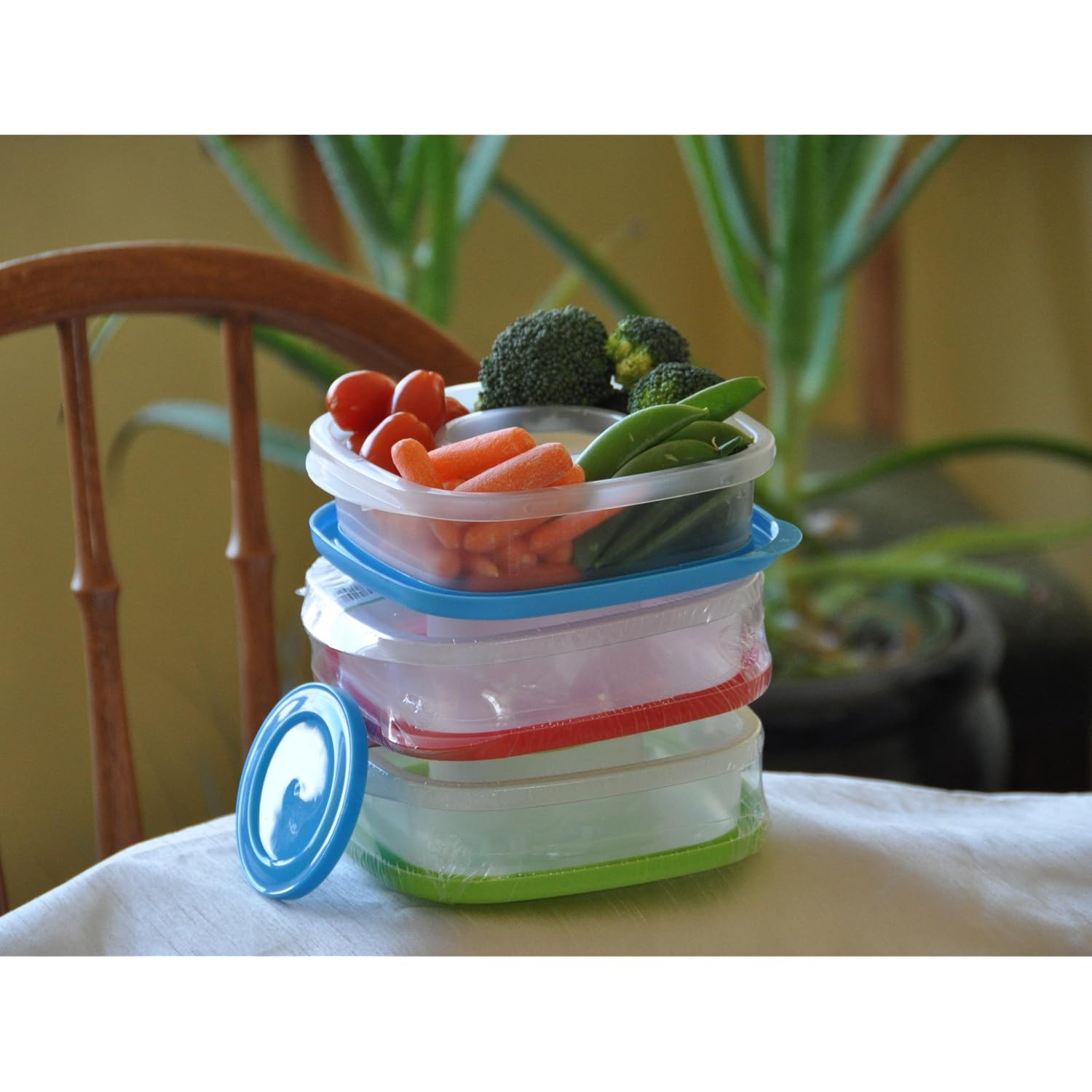Lunch Box for Work Veggie Containers with Separate Lidded Dip Slot Set of 3 Easy Open Lids