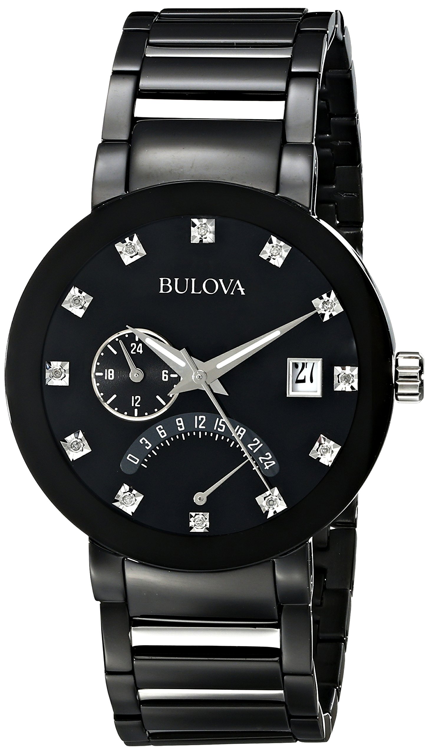 Bulova Men's 98D109 Diamond Accented Black Dial Bracelet Watch eBay