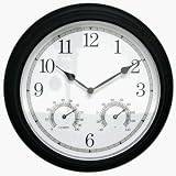 Chaney Instruments Acu-Rite 01028 13-1/2-Inch Combo Analog Wall Clock, Thermometer, Hygrometer, Black