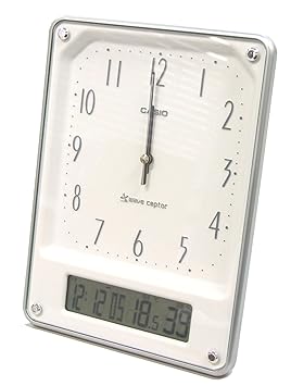 【クリックで詳細表示】CASIO(カシオ) 電波アナログ掛け時計 デジタルカレンダー表示 温度表示 湿度表示 置き掛け兼用 シルバー ITH-100J-8JF： ホーム＆キッチン