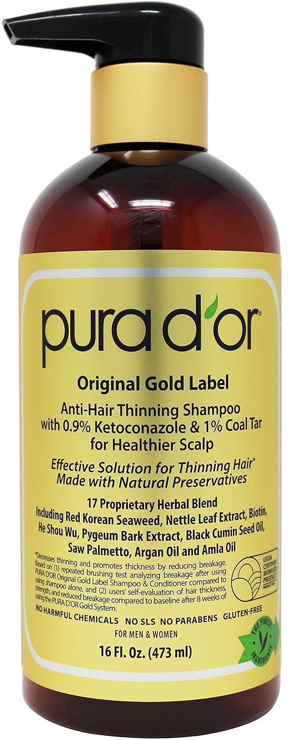 PURA D'OR Original Gold Label Shampoo, Ketoconazole and Coal Tar