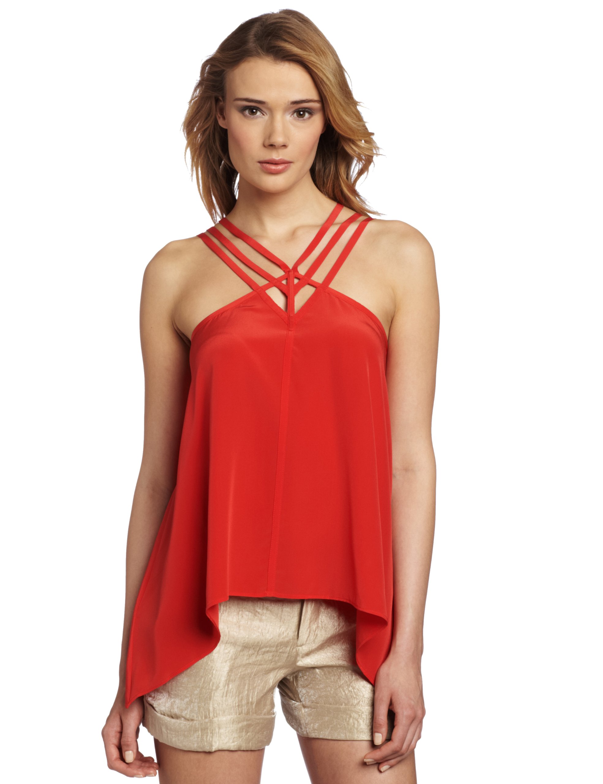 BCBGMAXAZRIA Women's Kasia Strappy Draped Hem Top