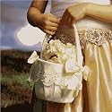 Flower Girl Basket with Embroidered Sheer Trim & Bows - Ivory