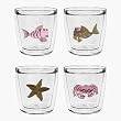 Ocean Fish 12 oz Double-Old-Fashioned Insulated Beverage Tumblers Set, Clear (4 designs)