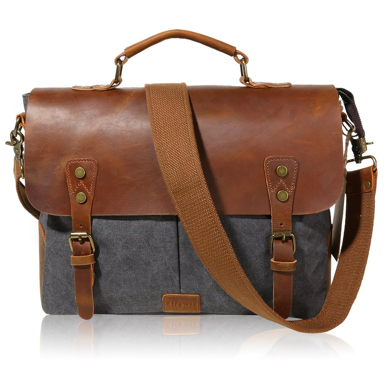 Langforth Leather Vintage Canvas Laptop Bag, 13"(L)x10.5"(H) x 4.1"(W