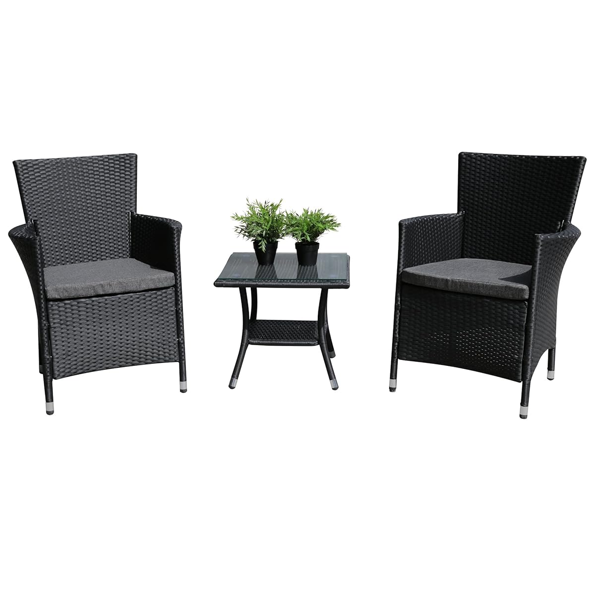 PATIOROMA 3PC Patio Outdoor Rattan Furniture Set Cushioned Garden Table