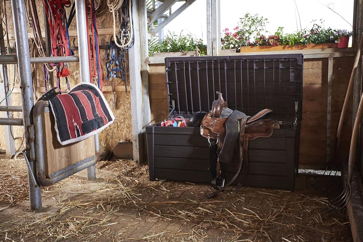 Keter Brightwood 120 Gallon Outdoor Resin Garden Patio Storage